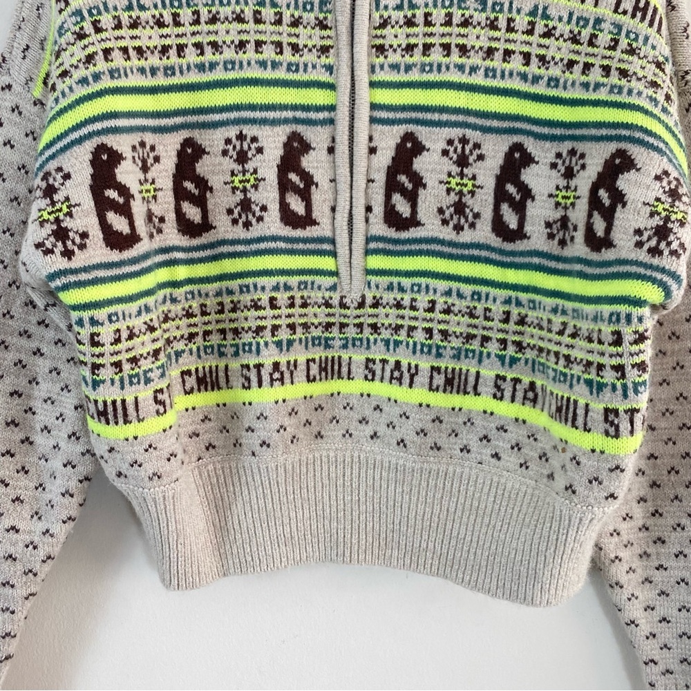 Urban Outfitters BDG Jesse Half-Zip Sweater Tan Brown and Neon Green - XS - Picture 12 of 16